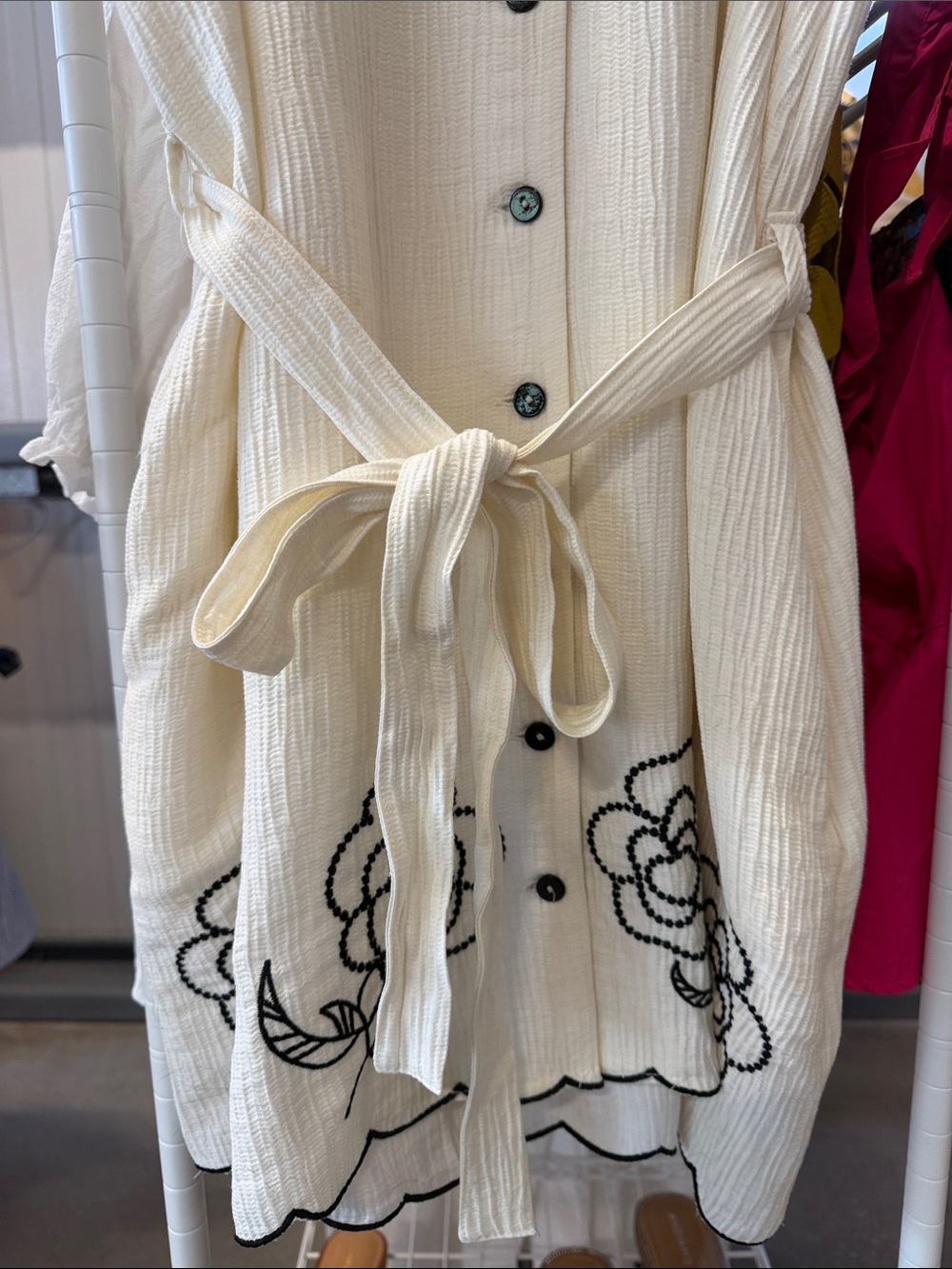 Umgee Cream Button-Front Dress with Black Floral Embroidery - Picture 7 of 10